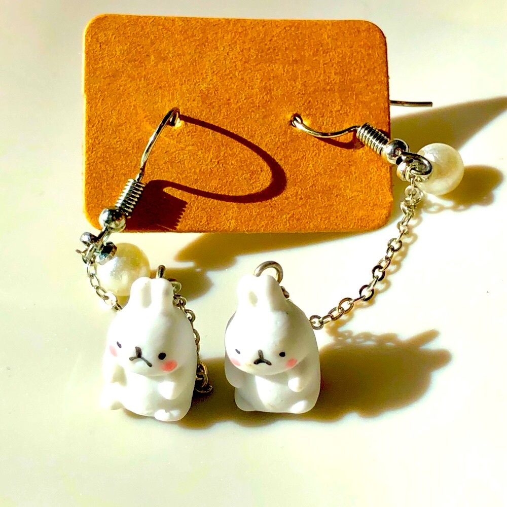 Small White Bunny Rabbit Earrings